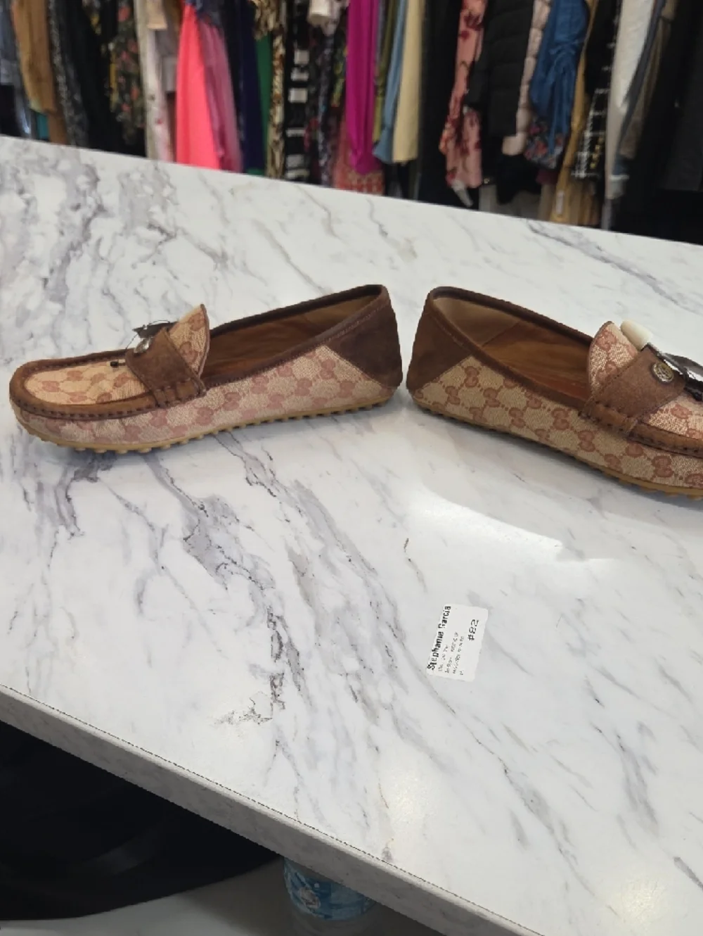 Gucci Brown Monogram Suede Driving Loafers